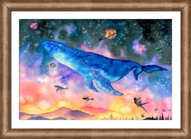 Купить и печать на заказ Репродукции картин Большой кит в фантастическом пространстве в небе 4