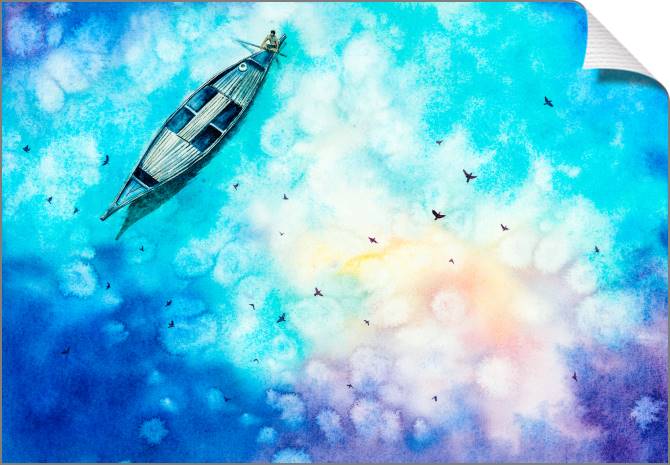 Купить и печать на заказ Картины на холсте Одинокий рыбак в лодке