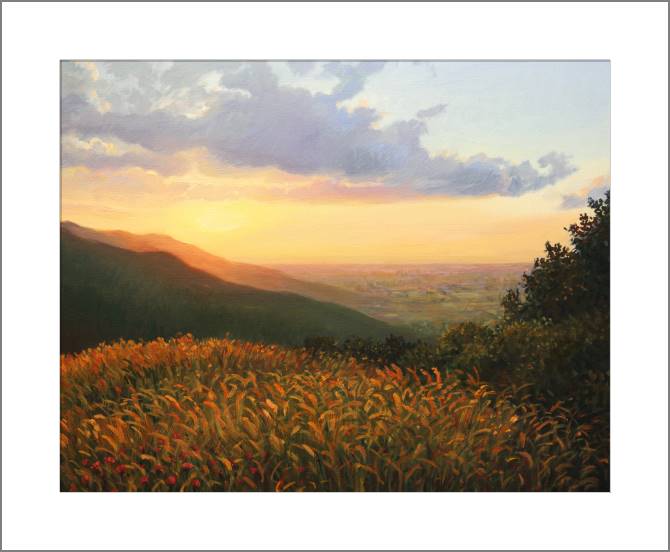 Купить и печать на заказ Картины, фото с паспарту Горный луг на закате
