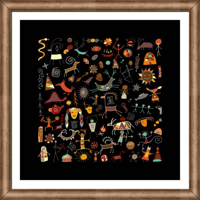 Купить и печать на заказ Картины в рамке, багете Наскальные рисунки