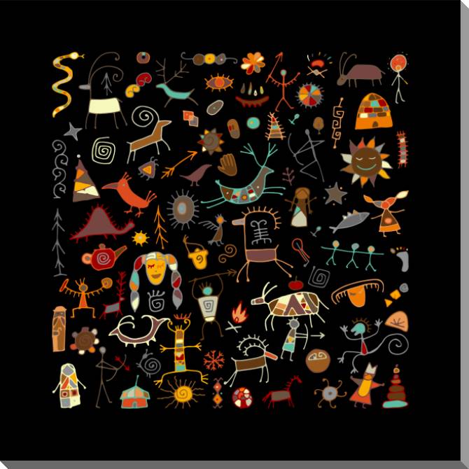 Paintings on plastic, foam cardboard Cave paintings