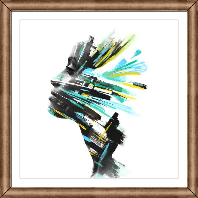 Купить и печать на заказ Картины в рамке, багете Женщина и бирюзовые мазки