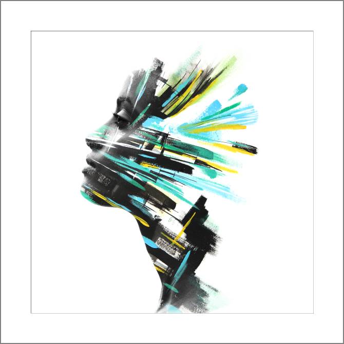 Купить и печать на заказ Картины, фото с паспарту Женщина и бирюзовые мазки