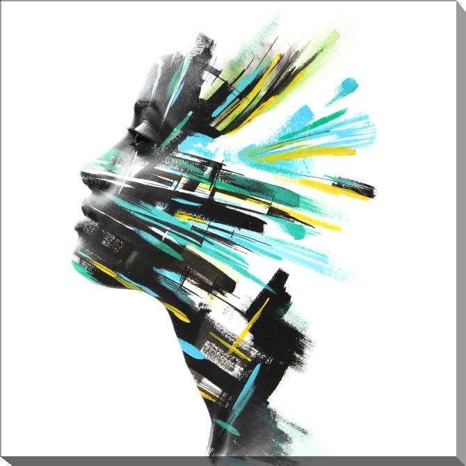 Paintings on canvas Woman and turquoise brush strokes