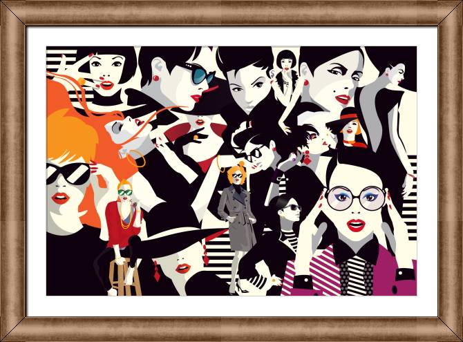 Купить и печать на заказ Картины в рамке, багете Коллаж из модных девушек