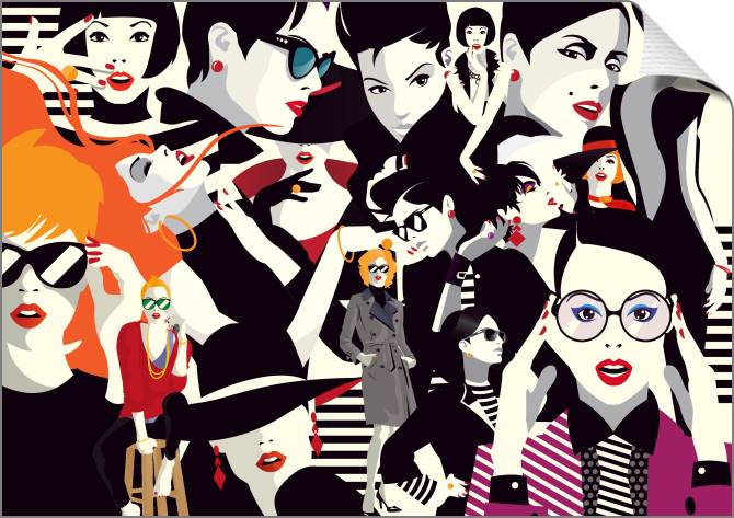 Купить и печать на заказ Картины на холсте Коллаж из модных девушек