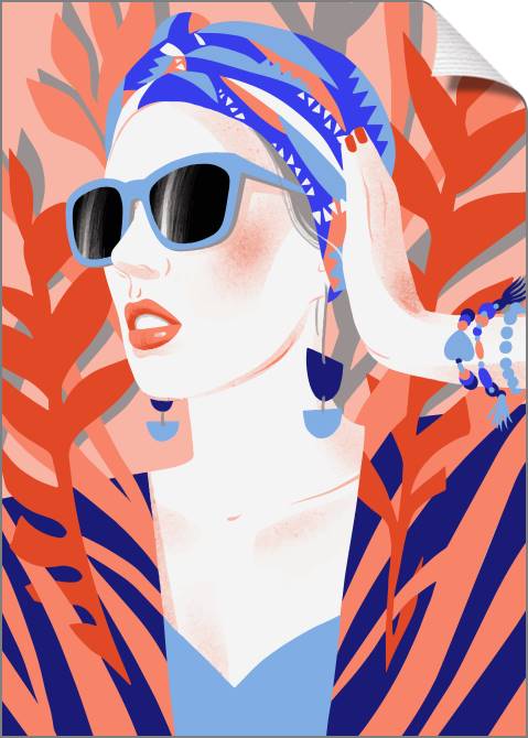 Купить и печать на заказ Картины на холсте Стильная девушка на тропическом фоне