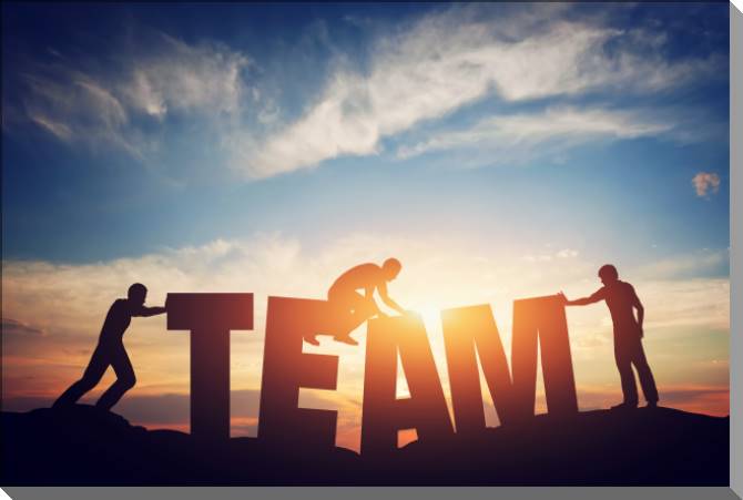 Paintings on plastic, foam cardboard Team