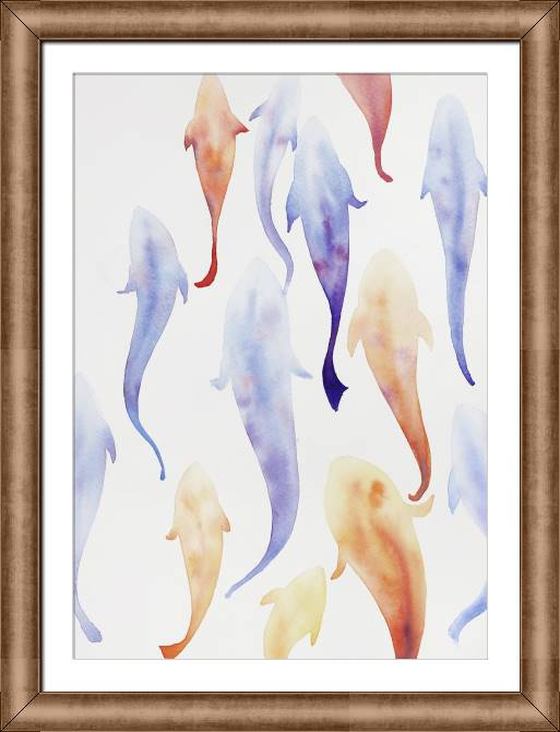 Купить и печать на заказ Репродукции картин Акварельные рыбки на белом фоне