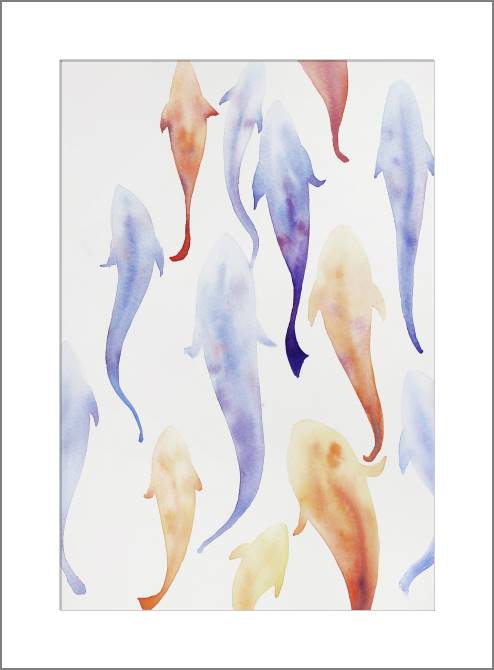 Купить и печать на заказ Картины Акварельные рыбки на белом фоне