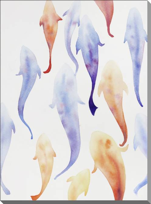 Paintings on plastic, foam cardboard Watercolor fish on white background