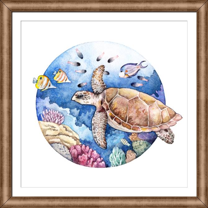 Купить и печать на заказ Репродукции картин Морская черепаха акварель