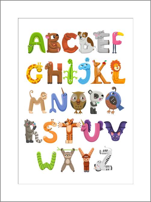 Купить и печать на заказ Картины, фото с паспарту Алфавит забавные животные
