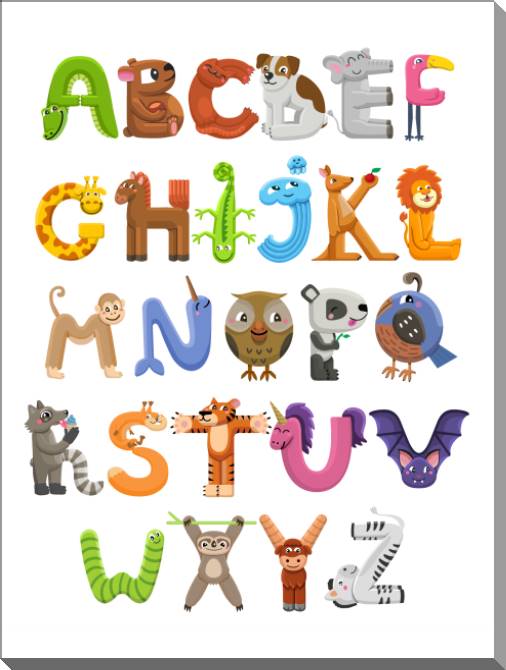 Paintings on plastic, foam cardboard Alphabet funny animals