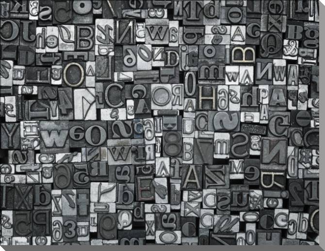 Paintings on plastic, foam cardboard Metal letters