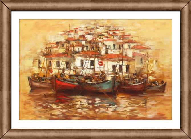 Купить и печать на заказ Картины в рамке, багете Лодки на острове