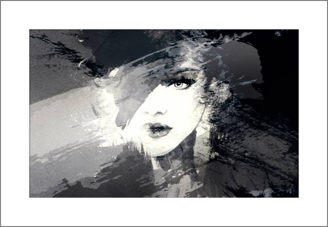 Купить и печать на заказ Картины, фото с паспарту Черно-белый арт женское лицо