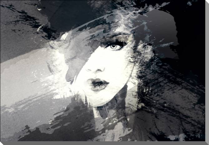 Paintings on plastic, foam cardboard Black-and-white art female face