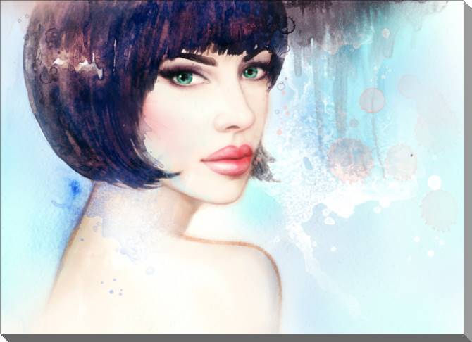 Paintings on plastic, foam cardboard Girl on a blue background