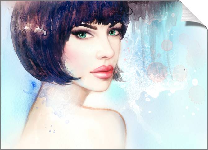 Купить и печать на заказ Картины на холсте Девушка на голубом фоне