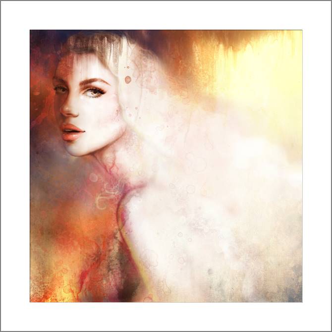 Купить и печать на заказ Картины, фото с паспарту Девушка и акварельный фон