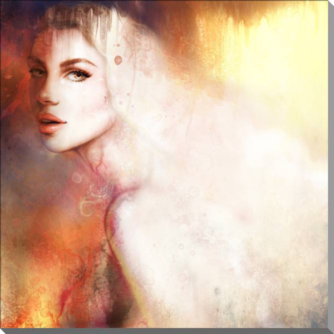 Paintings on plastic, foam cardboard The girl and the watercolor background