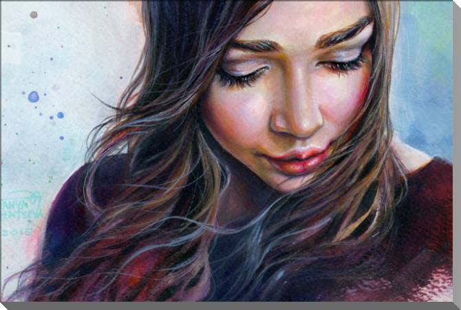 Paintings on plastic, foam cardboard Colorful watercolor painting girl