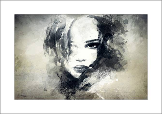 Купить и печать на заказ Картины, фото с паспарту Портрет девушки на фоне гранж