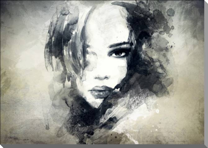 Paintings on plastic, foam cardboard Portrait of a girl on grunge background