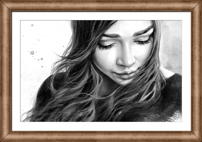Купить и печать на заказ Картины в рамке, багете Черно-белая акварельная живопись девушка