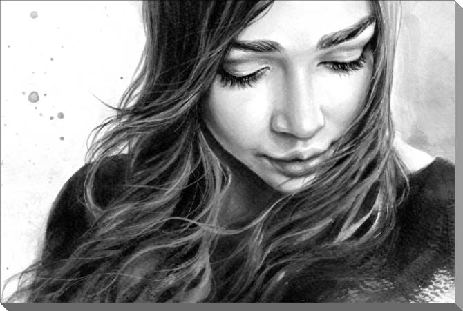 Paintings on plastic, foam cardboard Black and white watercolor painting girl