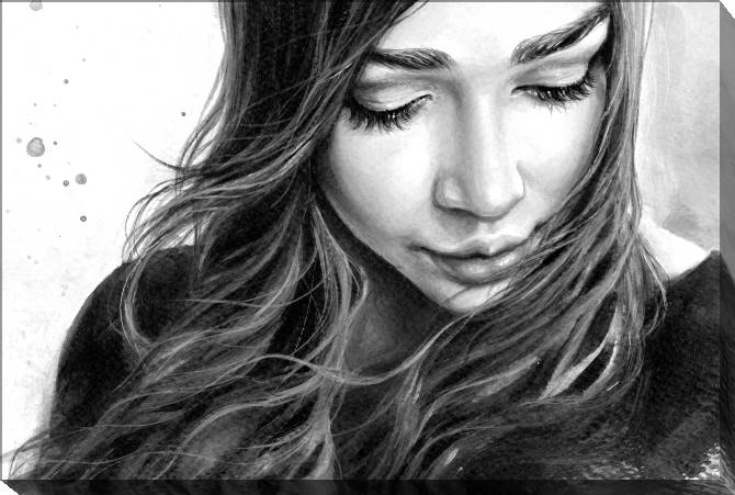 Картины на подрамнике Black and white watercolor painting girl