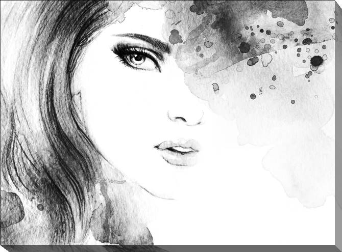 Paintings on canvas Black and white portrait of a girl watercolor