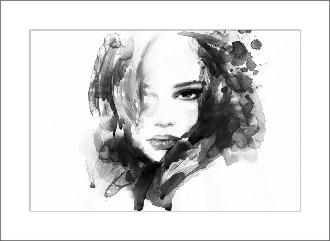 Купить и печать на заказ Картины, фото с паспарту Черно-белый портрет акварелью