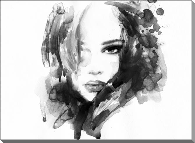 Paintings on plastic, foam cardboard Black and white portrait watercolor