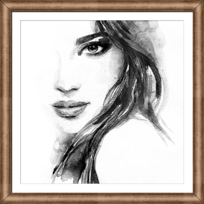 Купить и печать на заказ Картины в рамке, багете Женский портрет черно-белый