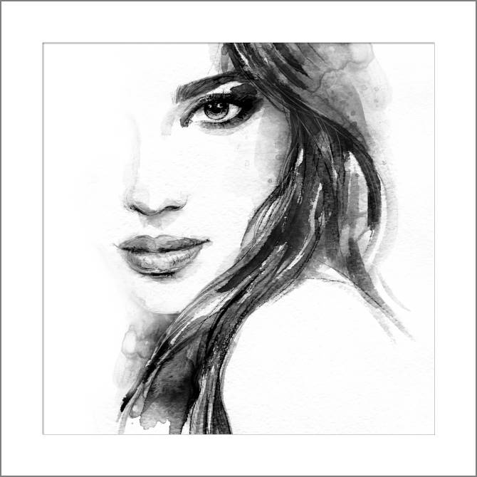 Купить и печать на заказ Картины, фото с паспарту Женский портрет черно-белый