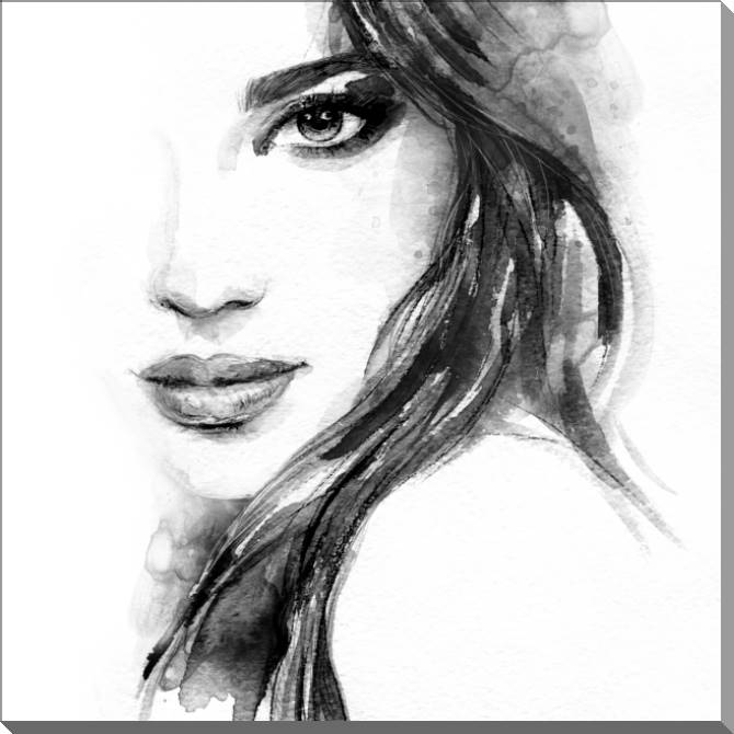 Paintings on plastic, foam cardboard Woman portrait black and white