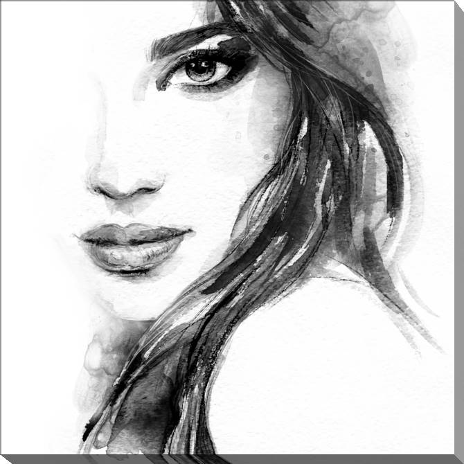 Купить и печать на заказ Картины на холсте Женский портрет черно-белый