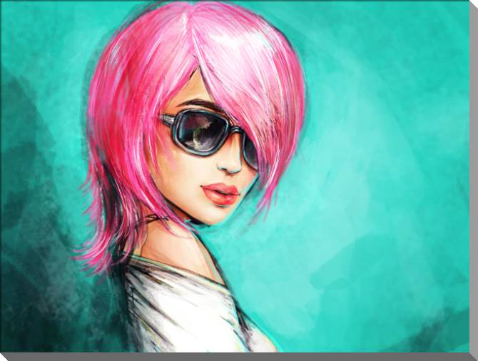 Paintings on plastic, foam cardboard The girl with pink hair