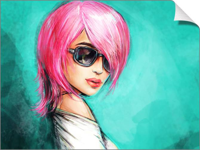 Купить и печать на заказ Картины на холсте Девушка с розовыми волосами