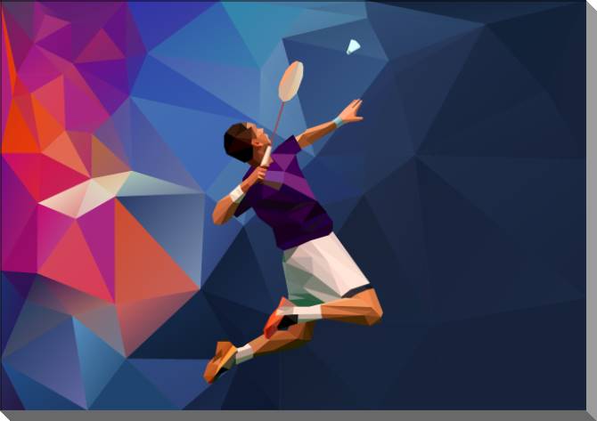 Paintings on plastic, foam cardboard Tennis player background geometry