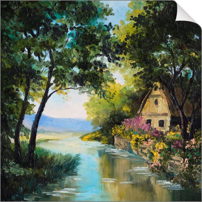Купить и печать на заказ Картины на холсте Домик у реки