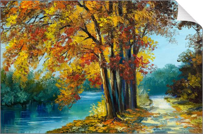 Купить и печать на заказ Картины на холсте Деревья над рекой осенью