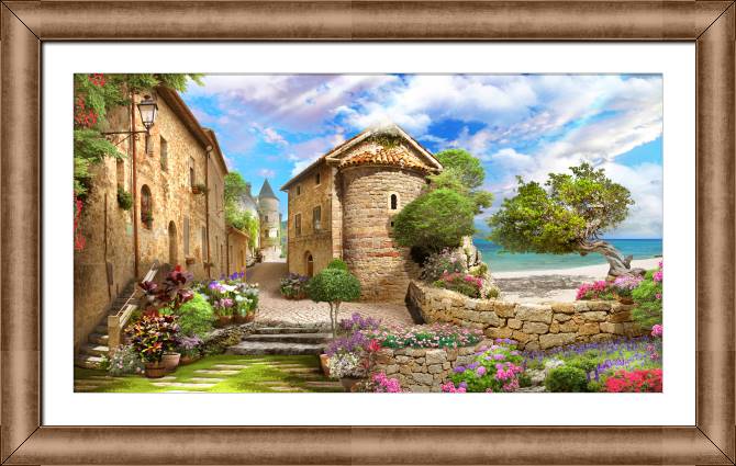 Картины в рамке, багете Old street with sea views