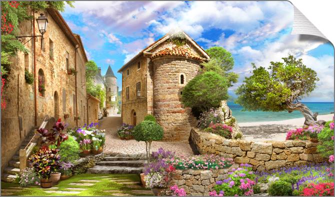 Купить и печать на заказ Картины на холсте Старая улица с видом на море