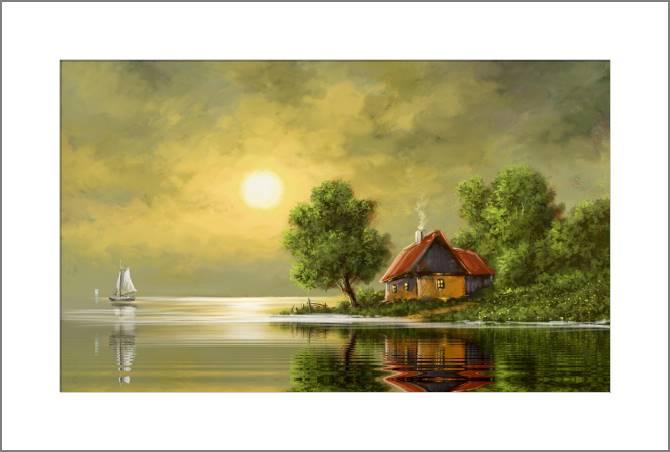 Купить и печать на заказ Картины, фото с паспарту Сельский пейзаж