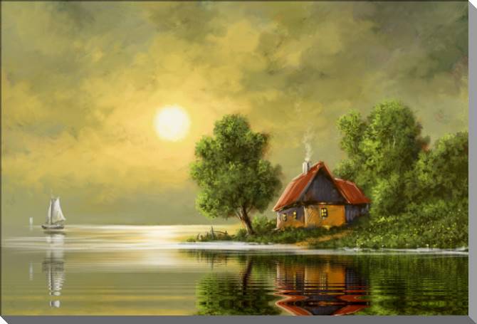 Paintings on plastic, foam cardboard Rural landscape