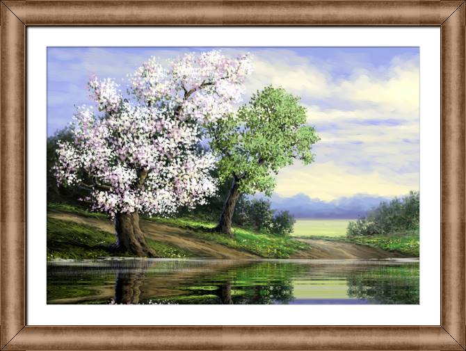 Картины в рамке, багете Flowering tree digital painting