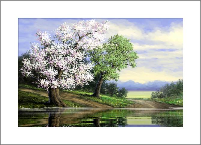 Купить и печать на заказ Картины, фото с паспарту Цветущее дерево